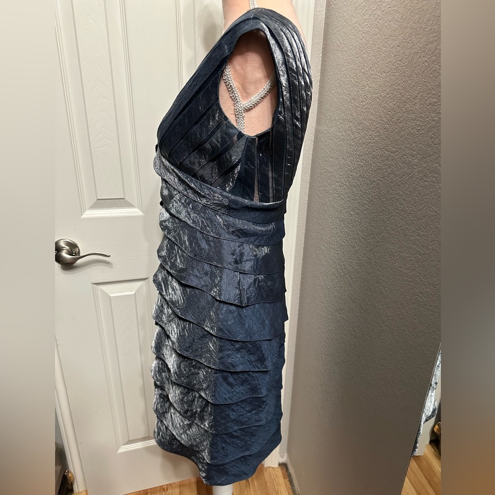 Adrianna Papell Navy Blue Shimmer Layered Cocktail Dress - Picture 5 of 7